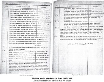 Mathias Koch: Krankenakte Trier 1938-1939, Quelle: Bundesarchiv Berlin R 179 Nr. 27651