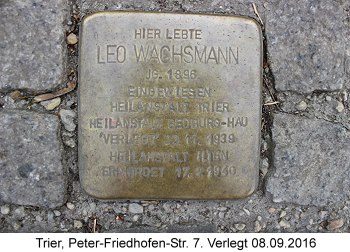 Stolperstein Leo Wachsmann, Trier, Peter-Friedhofen-Str. 7, verlegt 08.09.2016